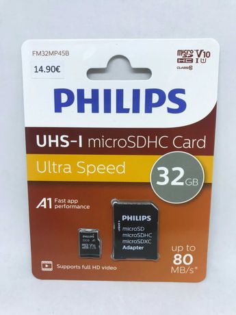 Cartão de memória 32GB Philips com adaptador (Micro SD) - Classe 10