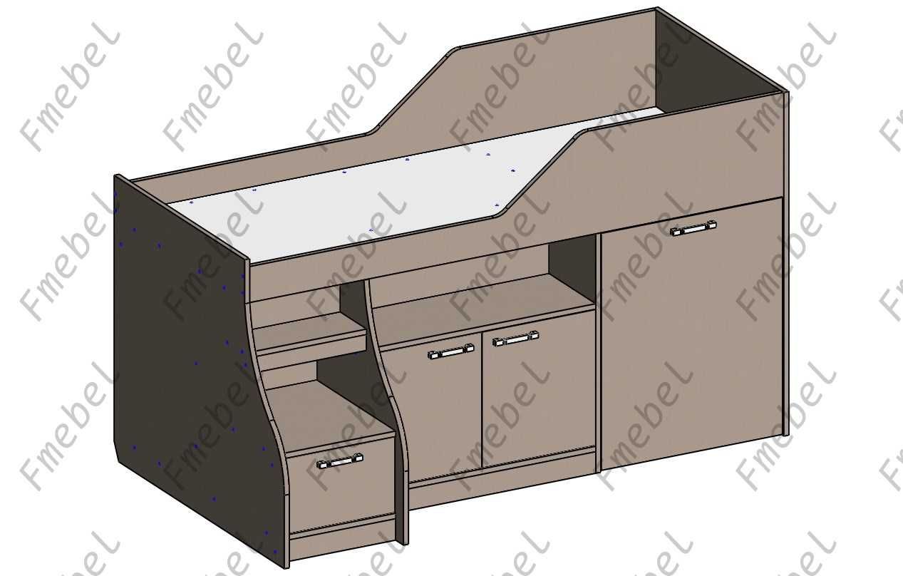 Кровать-чердак со столом Мичиган Fmebel 80х190