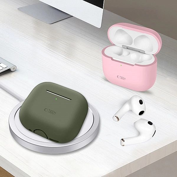 Etui Tech-Protect Silicone na Apple AirPods 4 - oliwkowe