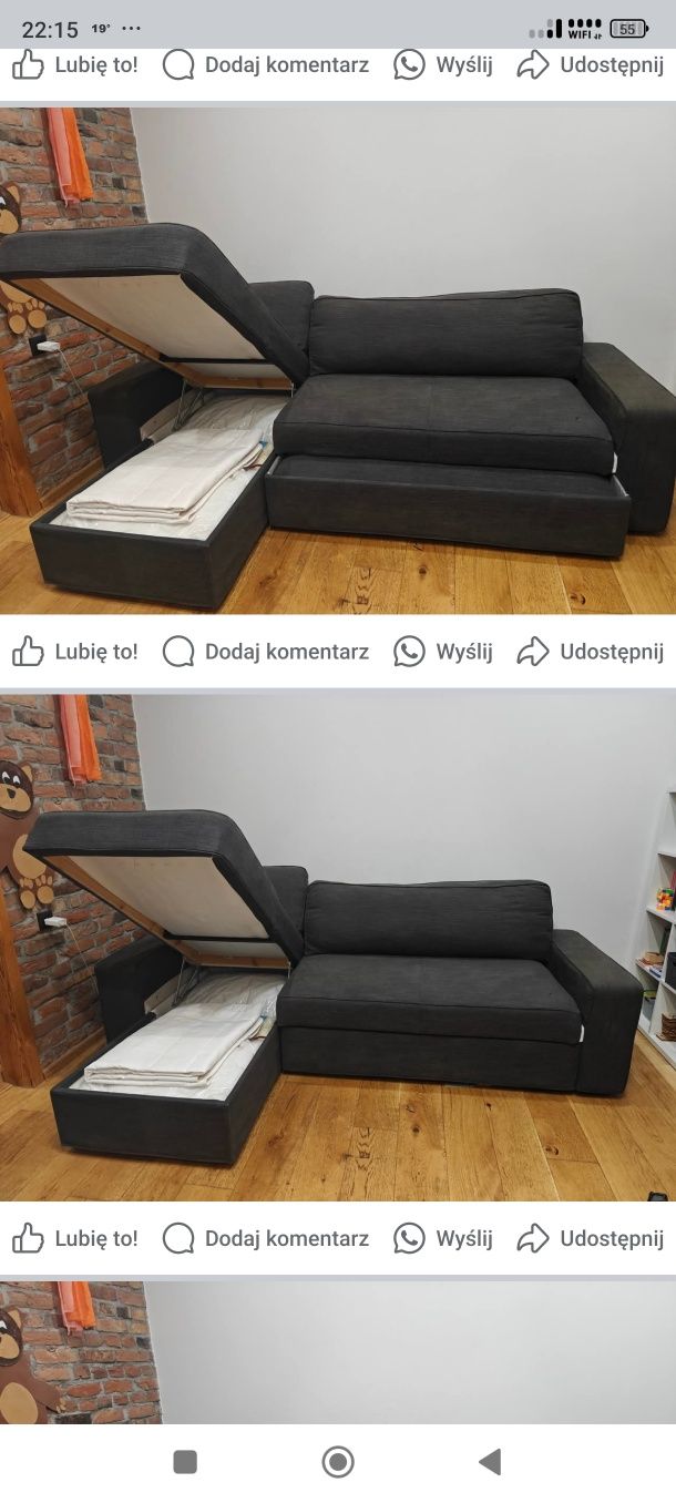 Narożnik z funkcją spania, materiały na zamku