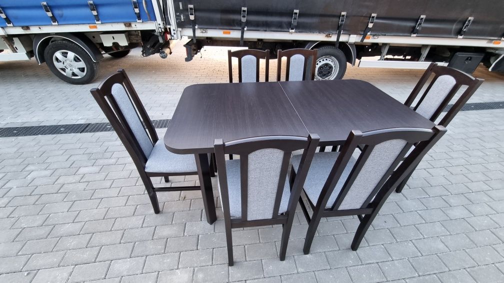Nowe: Stół rozkładany + 6 krzeseł, wenge+szary, dostawa cała POLSKA