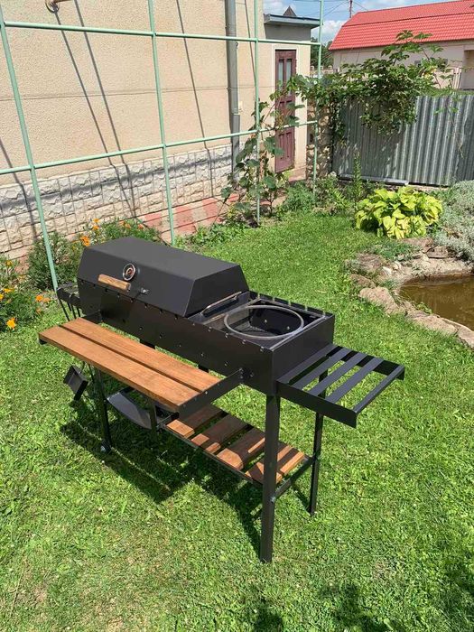 ПОСИЛЕНИЙ!Мангал з кришкою для барбекю метал 5 мм на 13 шампурів