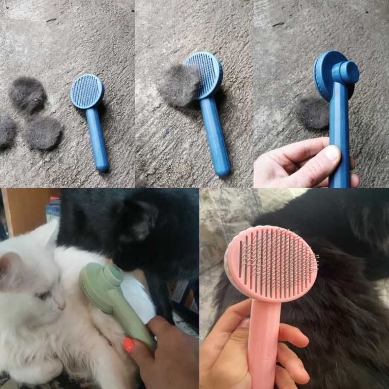 Щітка пуходерка для чищення вовни кішок та собак з кнопкою самоочистки