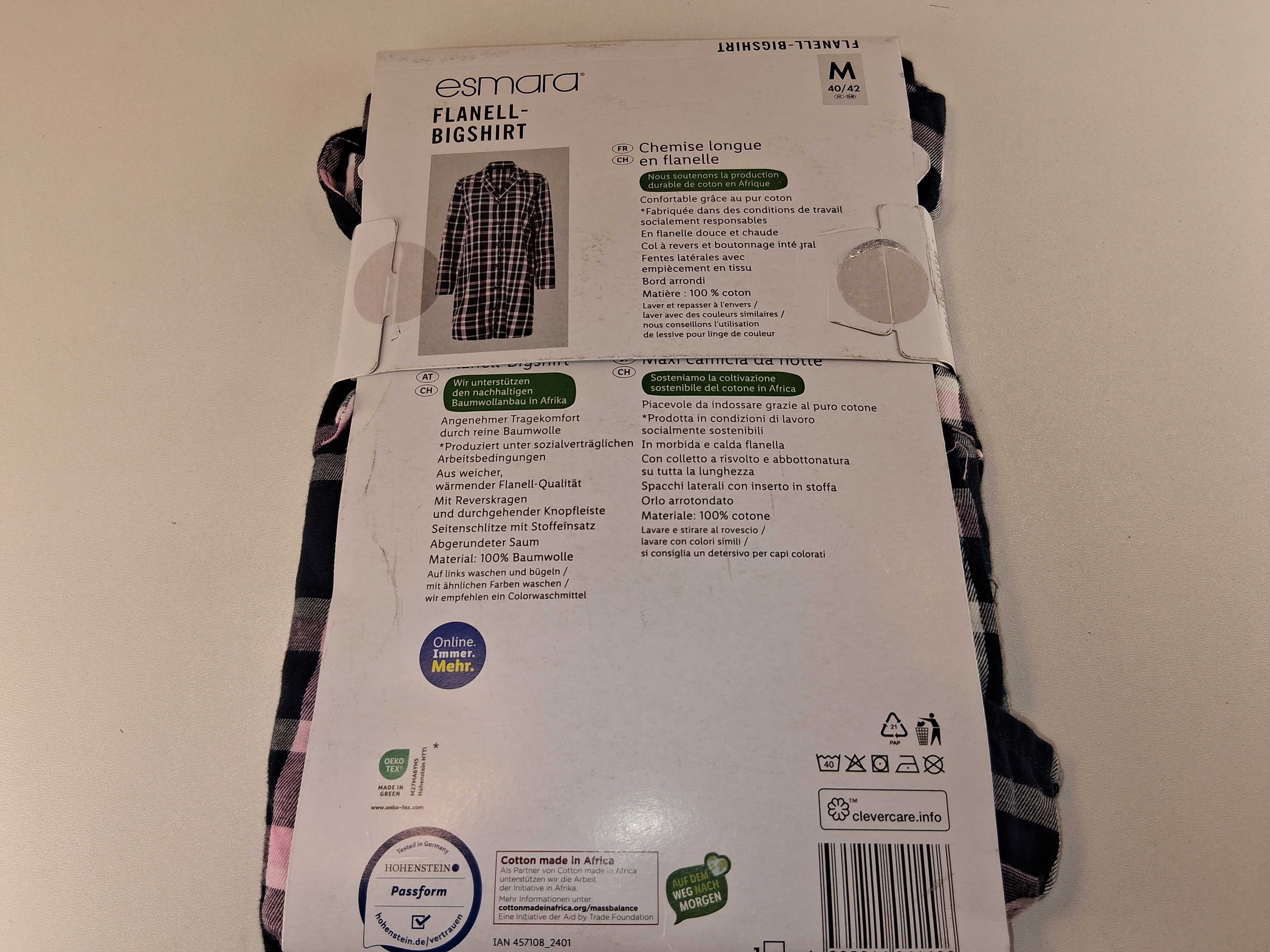 A151 Esmara Koszula Nocna Flanelowa Damska M 40/42 Bigshirt
