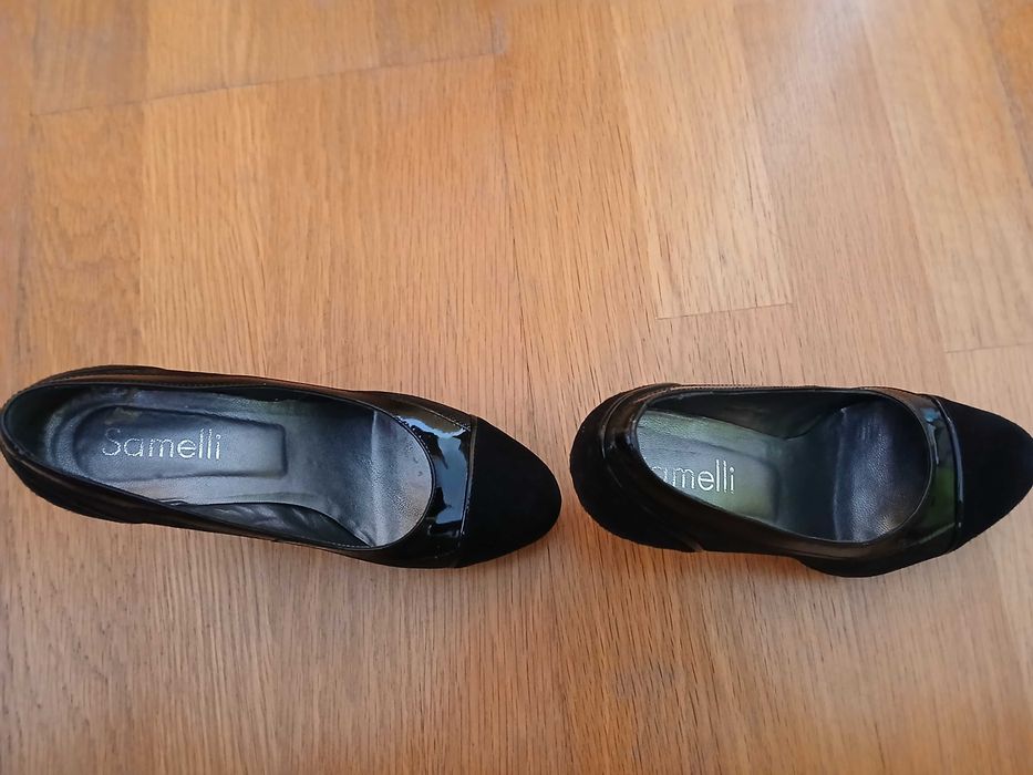 Sapatos Salto Alto Preto (Camurça e Verniz) -  Tamanho 38