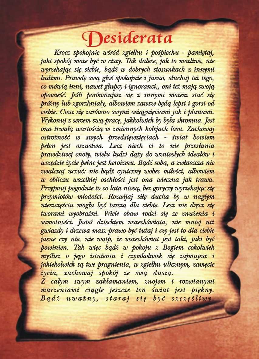 Desiderata modlitwa o pogodę ducha A4 laminowana