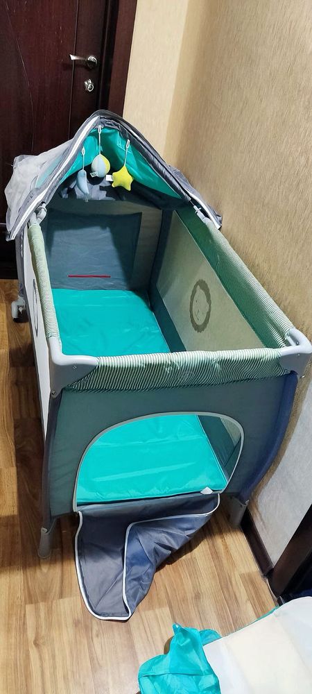 Ліжечко-манеж Lionelo SVEN PLUS TURQUOISE / GREY