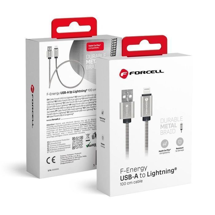 Kabel USB A do Lightning Forcell F-Energy 2,4A 12W Metal 1 m C236