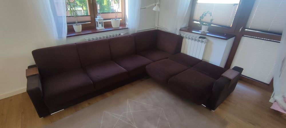 Duża rogówka kanapa sofa narożnik brąz z funkcją spania