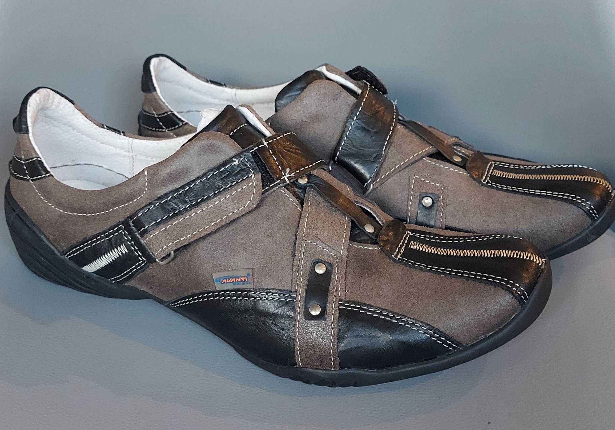 Nowe brązowo-czarne męskie buty skórzane Avanti 44