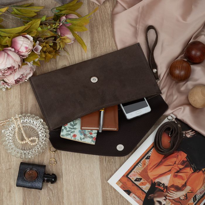 VERA PELLE torebka zamszowa kopertówka listonoszka V646 c.brązowa