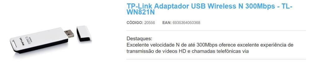 Adaptador USB Wireless N 300Mbps TL-WN821N