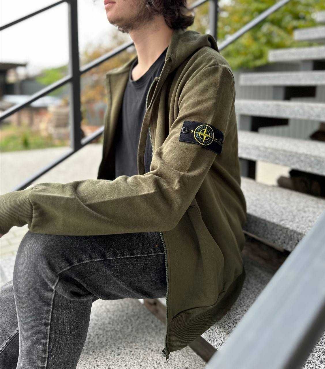 Стоник мужской кофта Stone Island / Зип Худи Хаки стон айленд