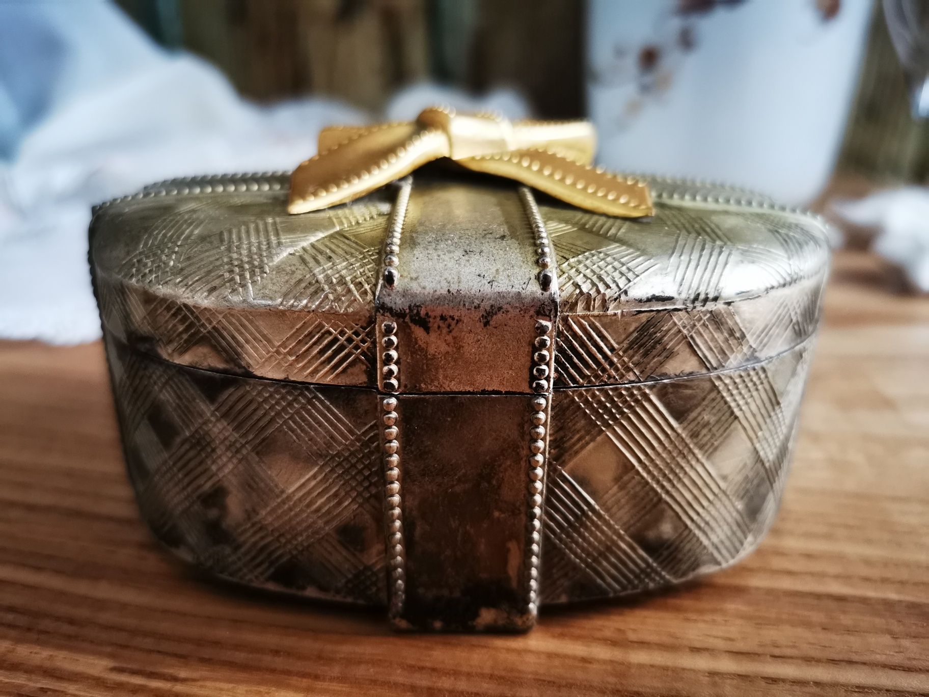 Szkatułka, pudełko z kokardką, Godinger Silverplate, lata 90-te UNIKAT