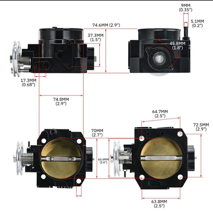 Borboleta de admissão Honda k20 70mm