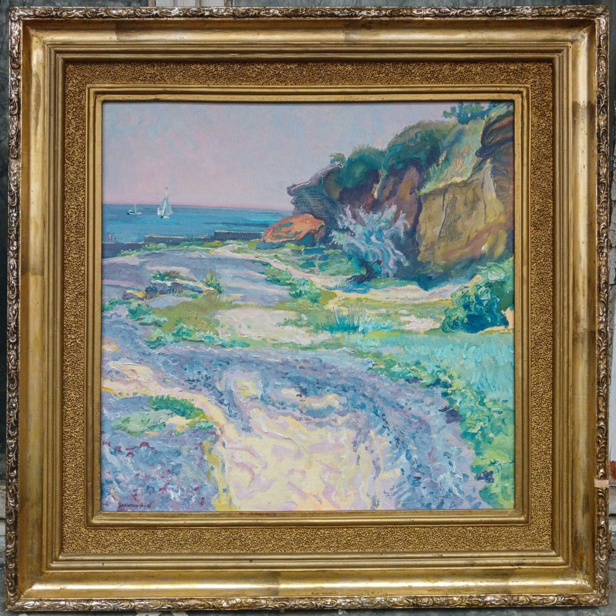 Картина в раме: масло, холст. "Берег моря" 2000г. 50*50. Закипный В.А.