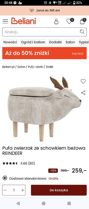 Pufa, podnóżek renifer ze schowkiem  REINDEER