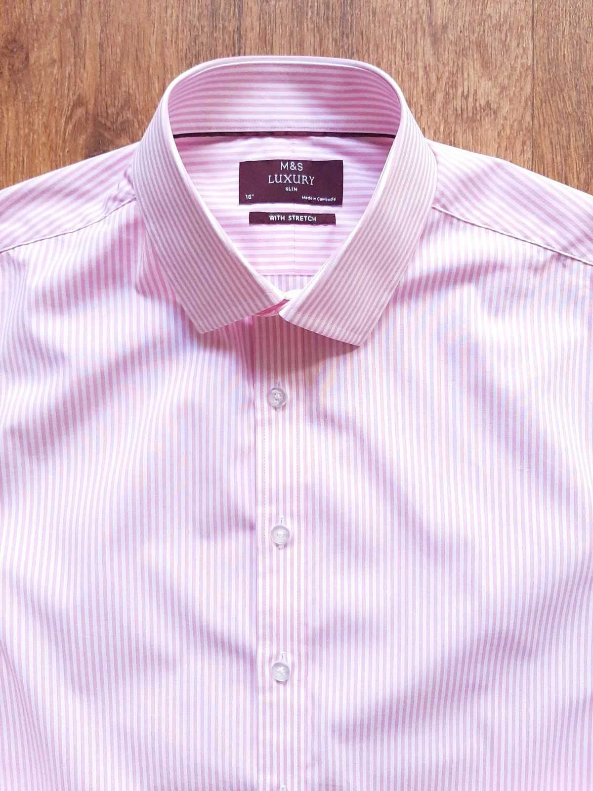 Сорочка біла рожева Marks&Spencer luxury slim fit  cotton m 16"