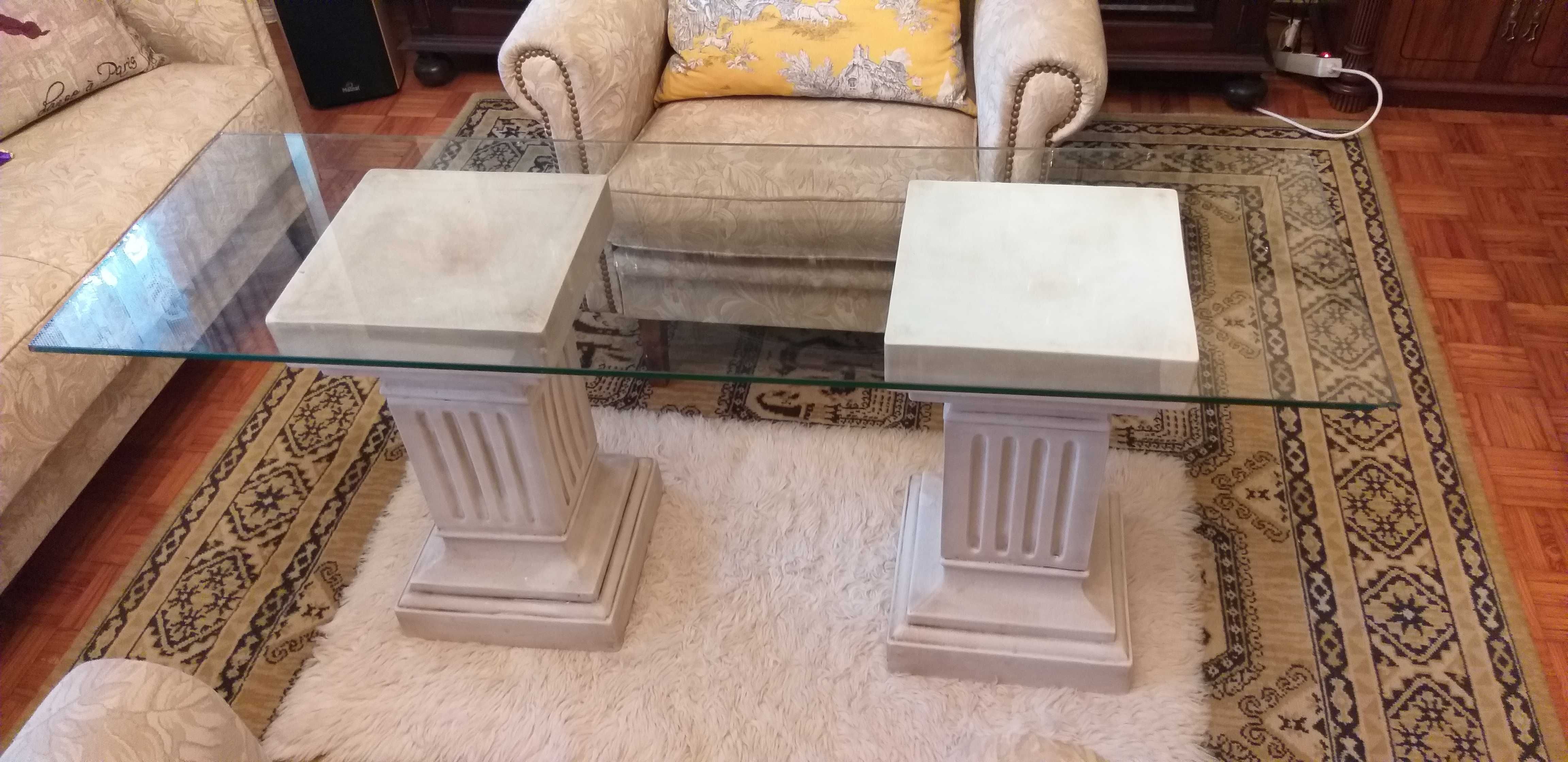 Mesa de sala com Tampo em vidro com 2 Colunas