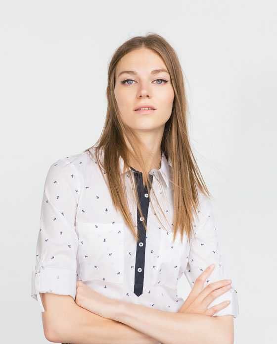 ZARA koszula biała popelinowa print kotwice   r. S M