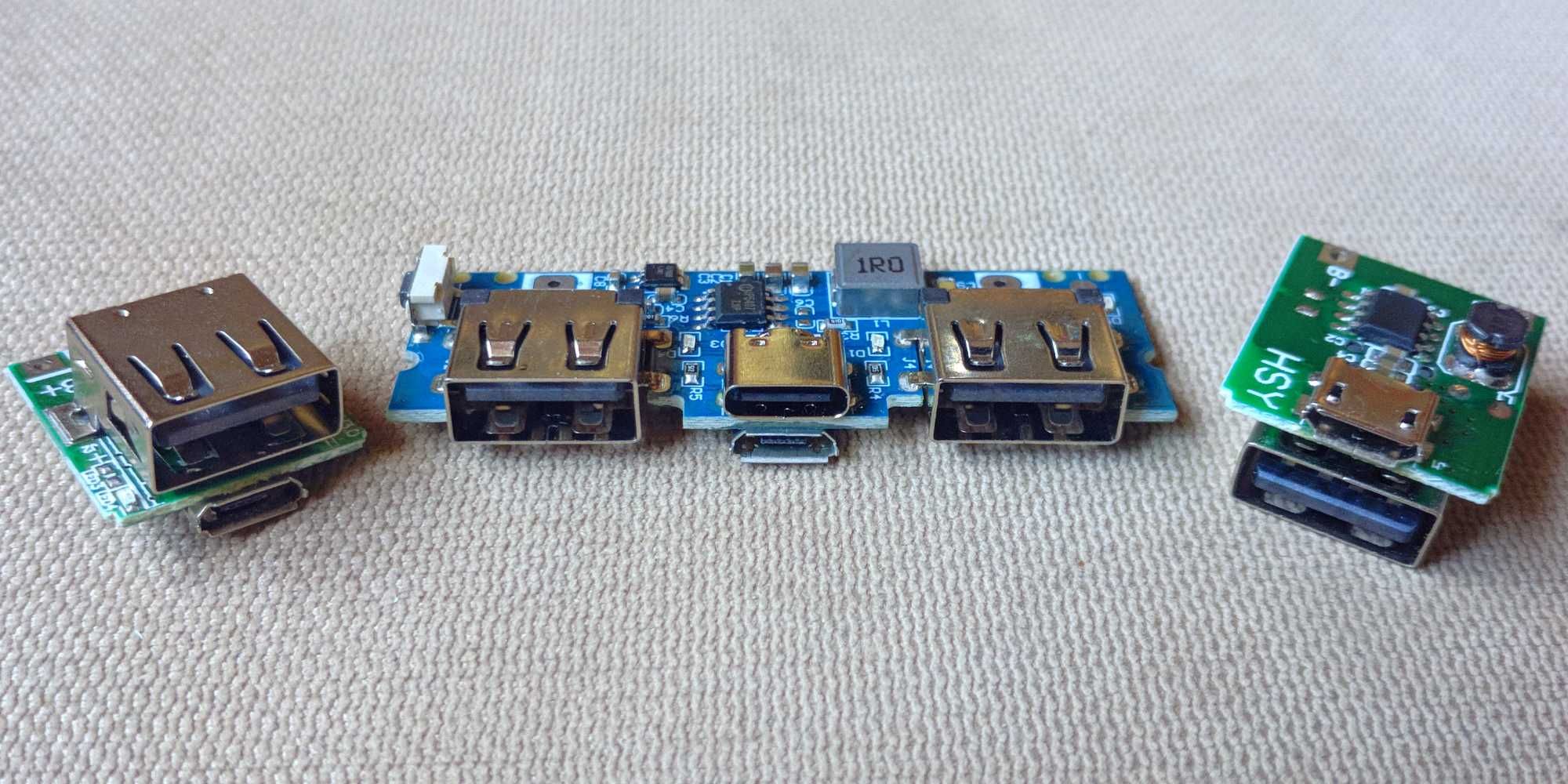 Плата повербанка Type C и micro USB на входе, 2 выхода - USB 5V 1-2.4A