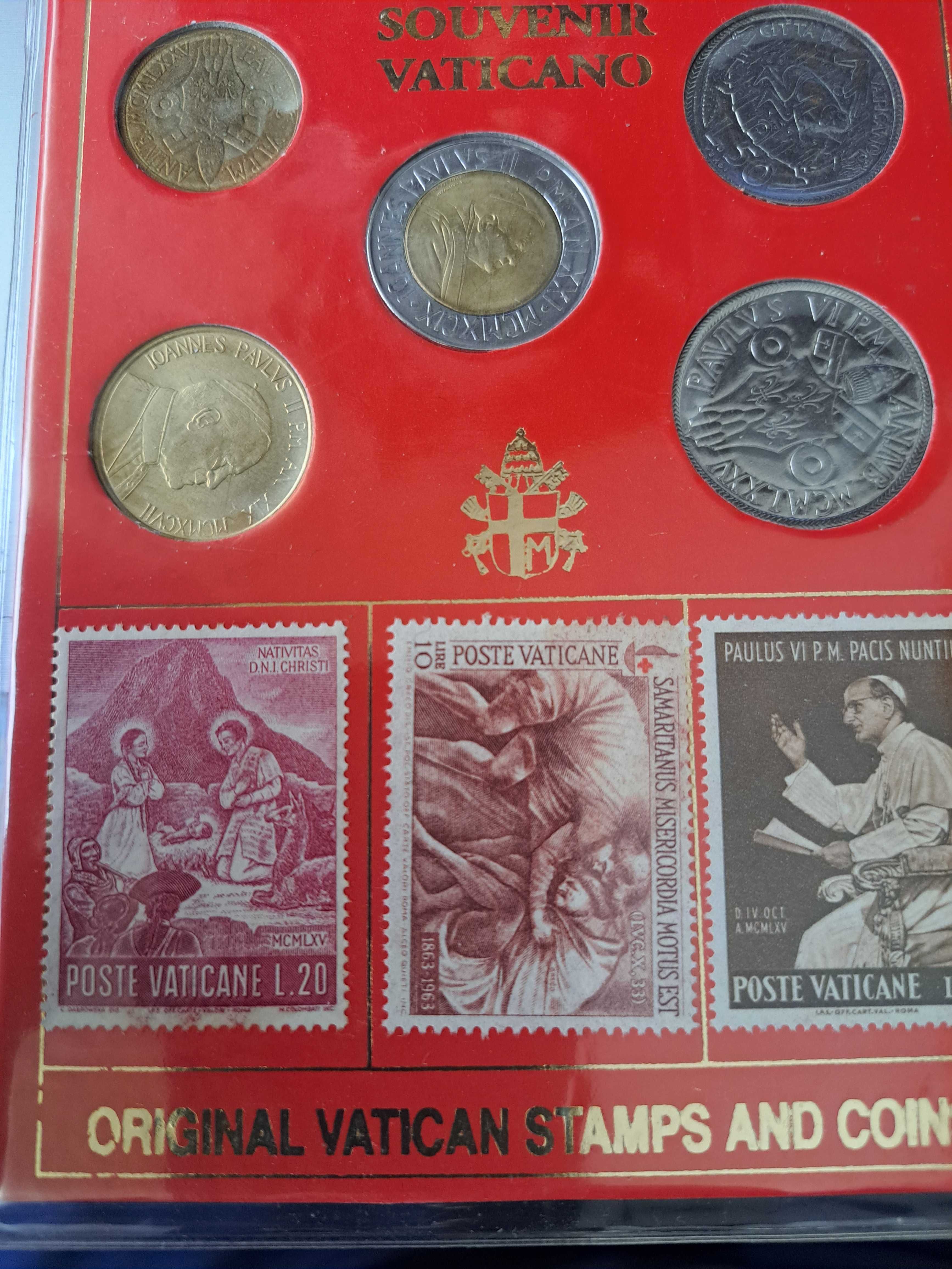 Conjunto de selos e moedas originais de lembrança  do Vaticano