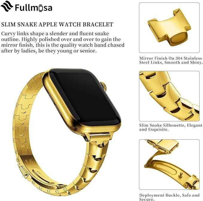 Fullmosa Apple Watch SE 2 8 / 7 6 5 4 3 2 bransoleta 42 44 45mm złota