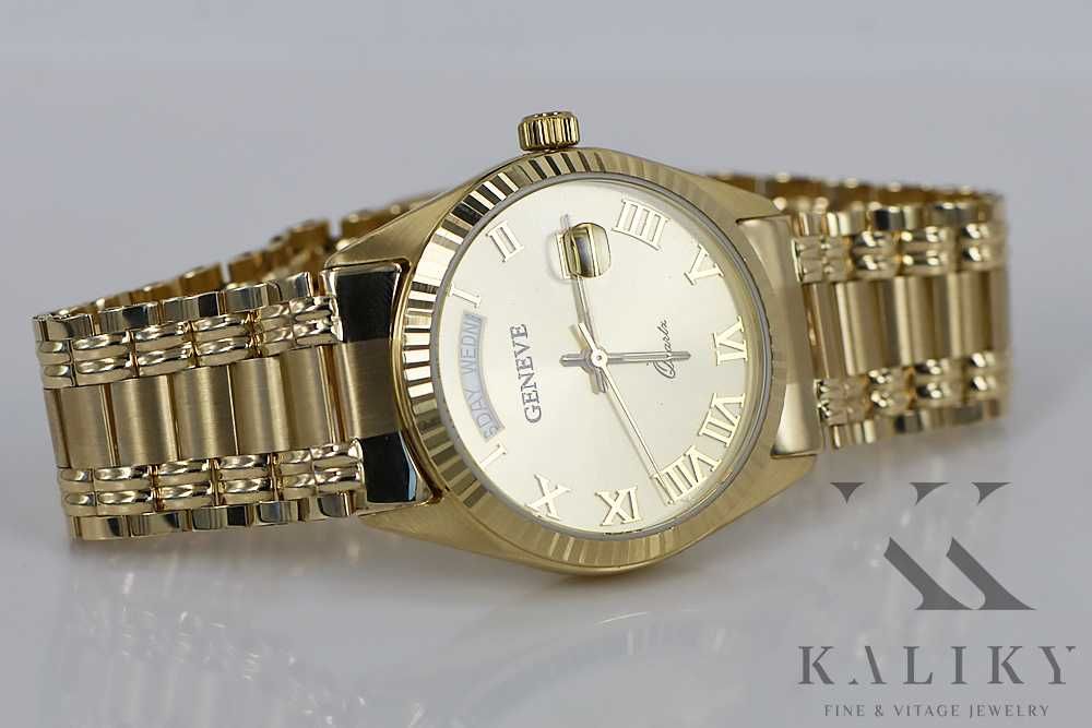 Złoty zegarek z bransoletą męski 14k Geneve mw013ydy2&mbw006y W