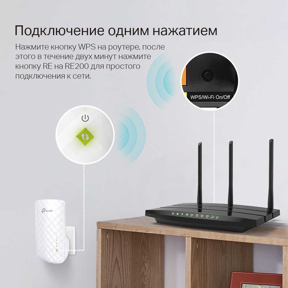 Новый Mesh 5 ГГц WI-FI Репитер Tp-Link RE200 v.5.0  Lan AC750