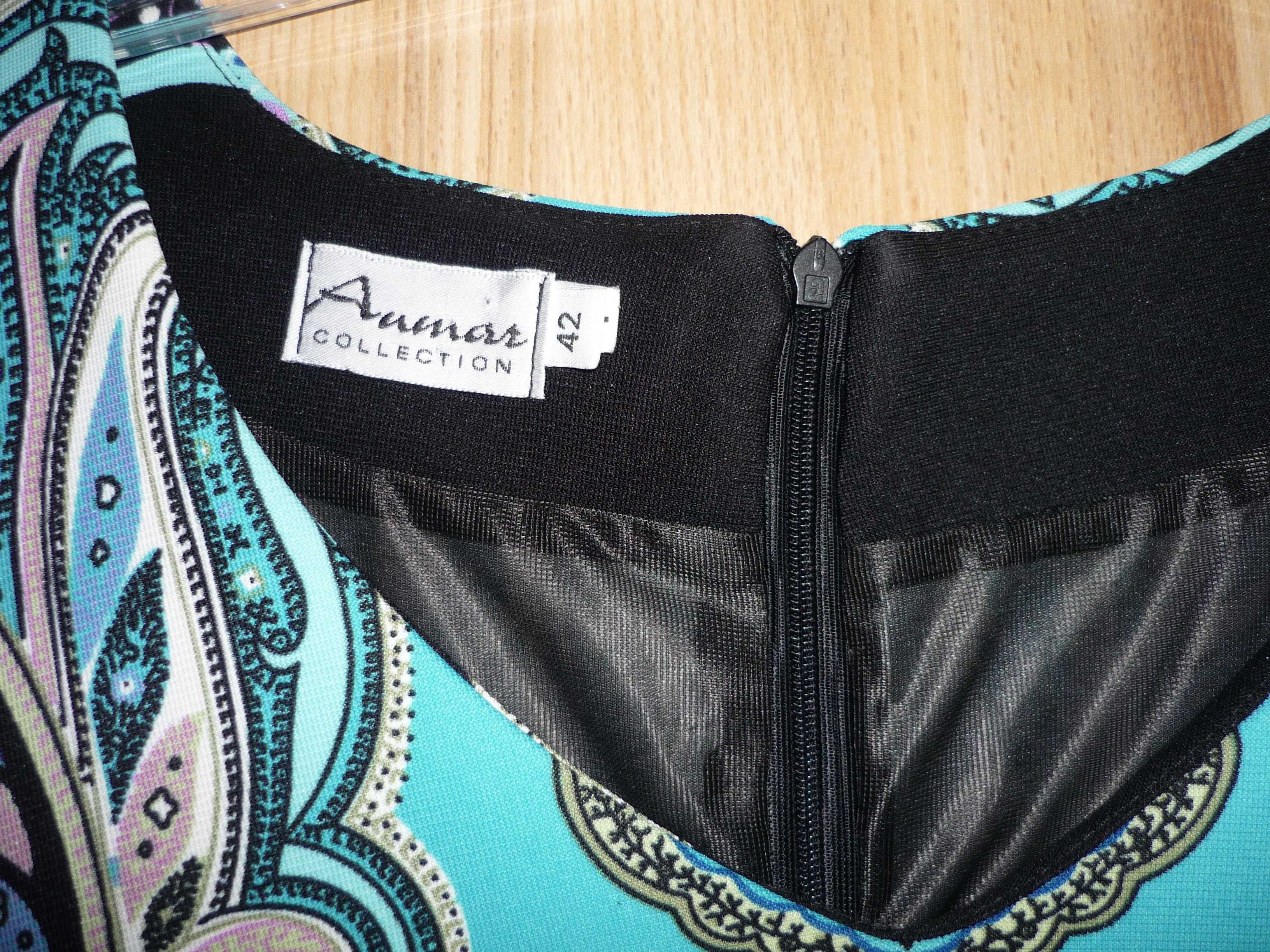 Piękna niebieska sukienka wzór Anmar Collection roz. L/XL + pasek