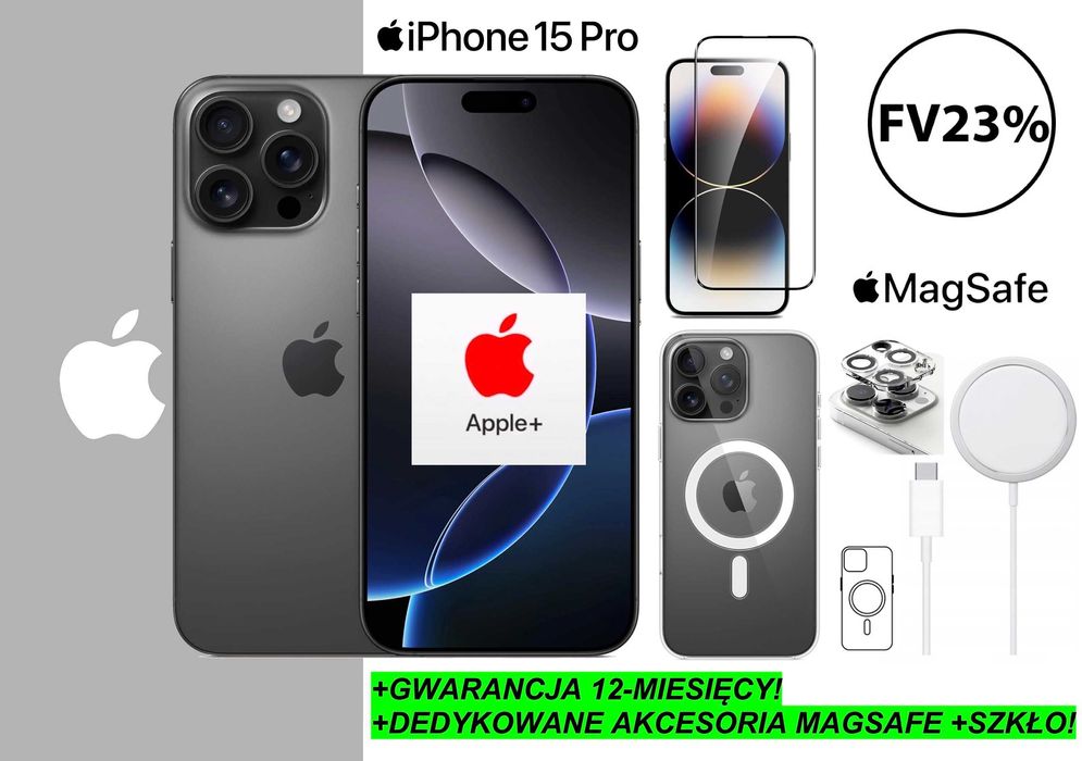 NOWY Apple iPhone 15 Pro 256GB Tytan Czarny Black DODATKI GW12ms FV23%