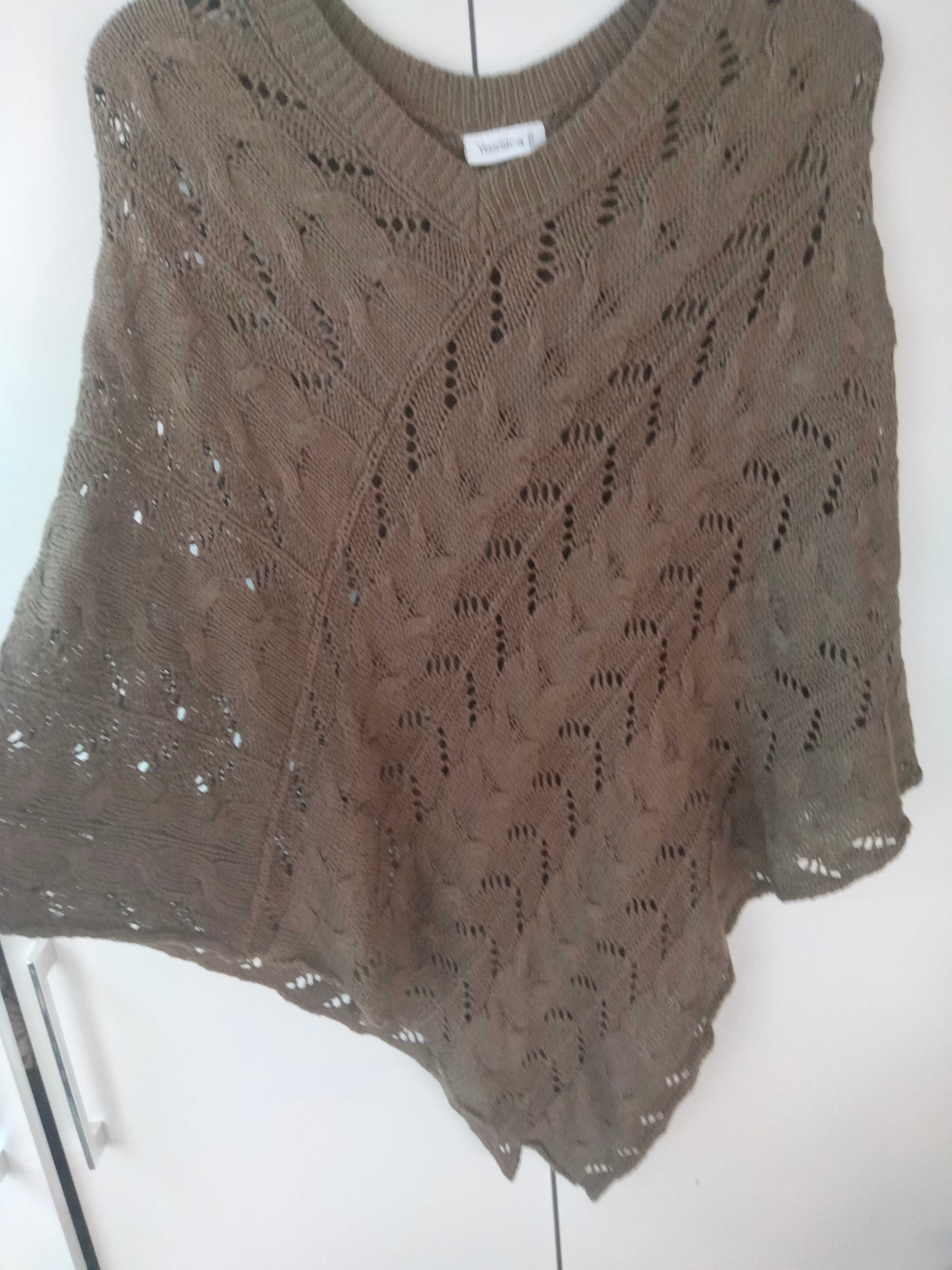 Poncho mango boho E capa de malha rendada