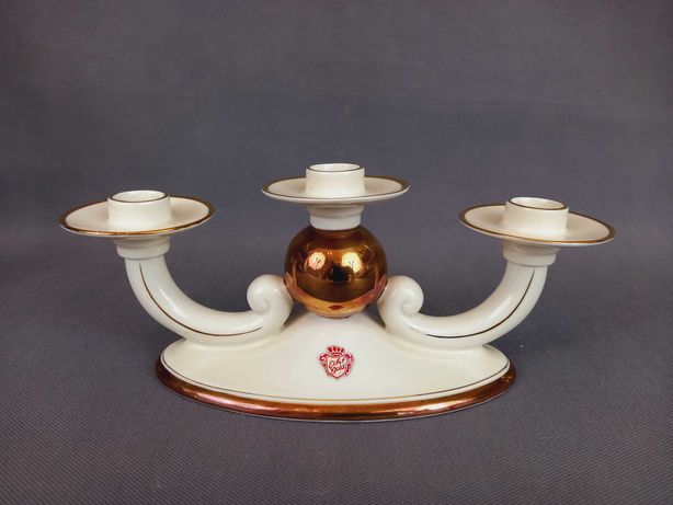 Świecznik porcelanowy złocony Alka 1938- 1958