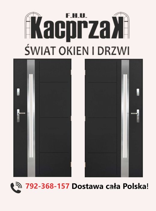Drzwi KACPRZAK 90x200 Drzwi Zewnętrzne Sonata Antracyt Prawe