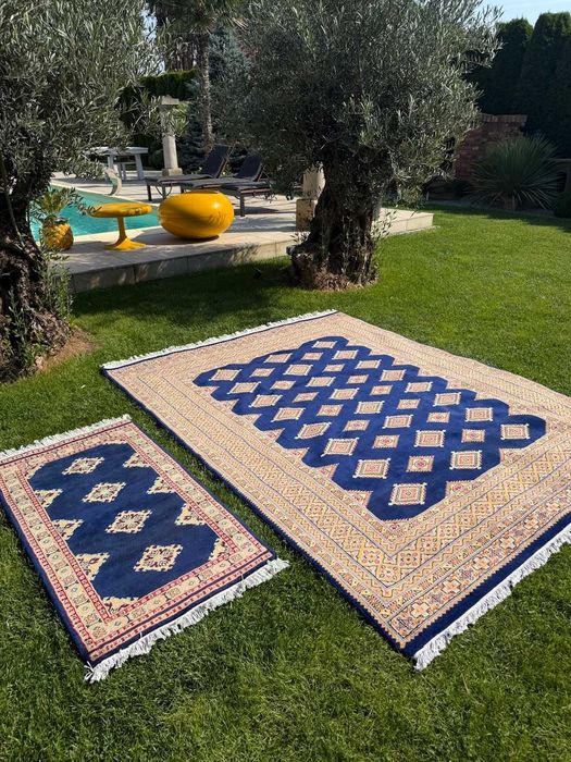 Dwa nowe kaszmirowe + jedwab DYWANY Pakistan Buchara 260x200 i 140x72