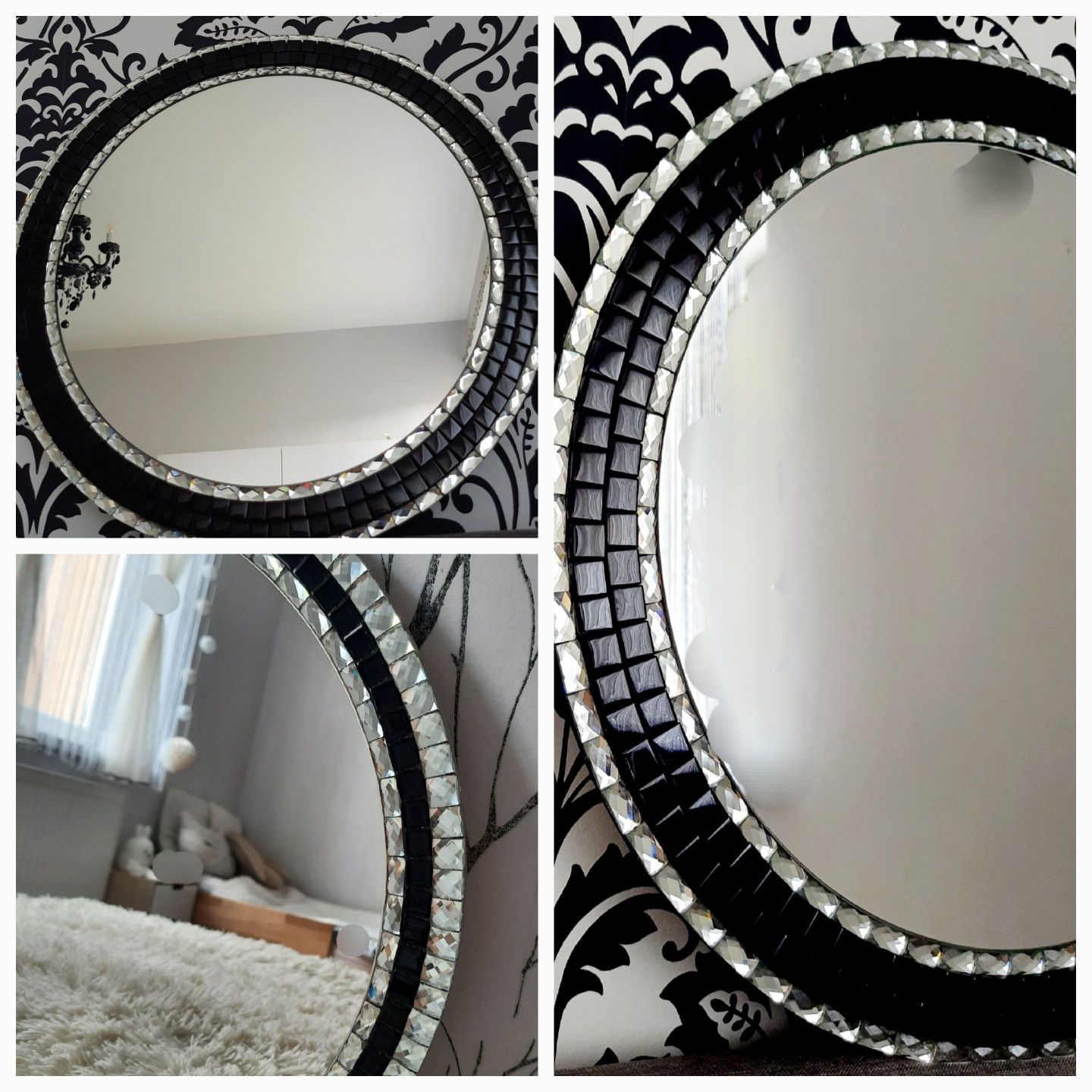 lustro okrągłe glamour kryształowe crystal diamentowa rama 50 60 70 cm