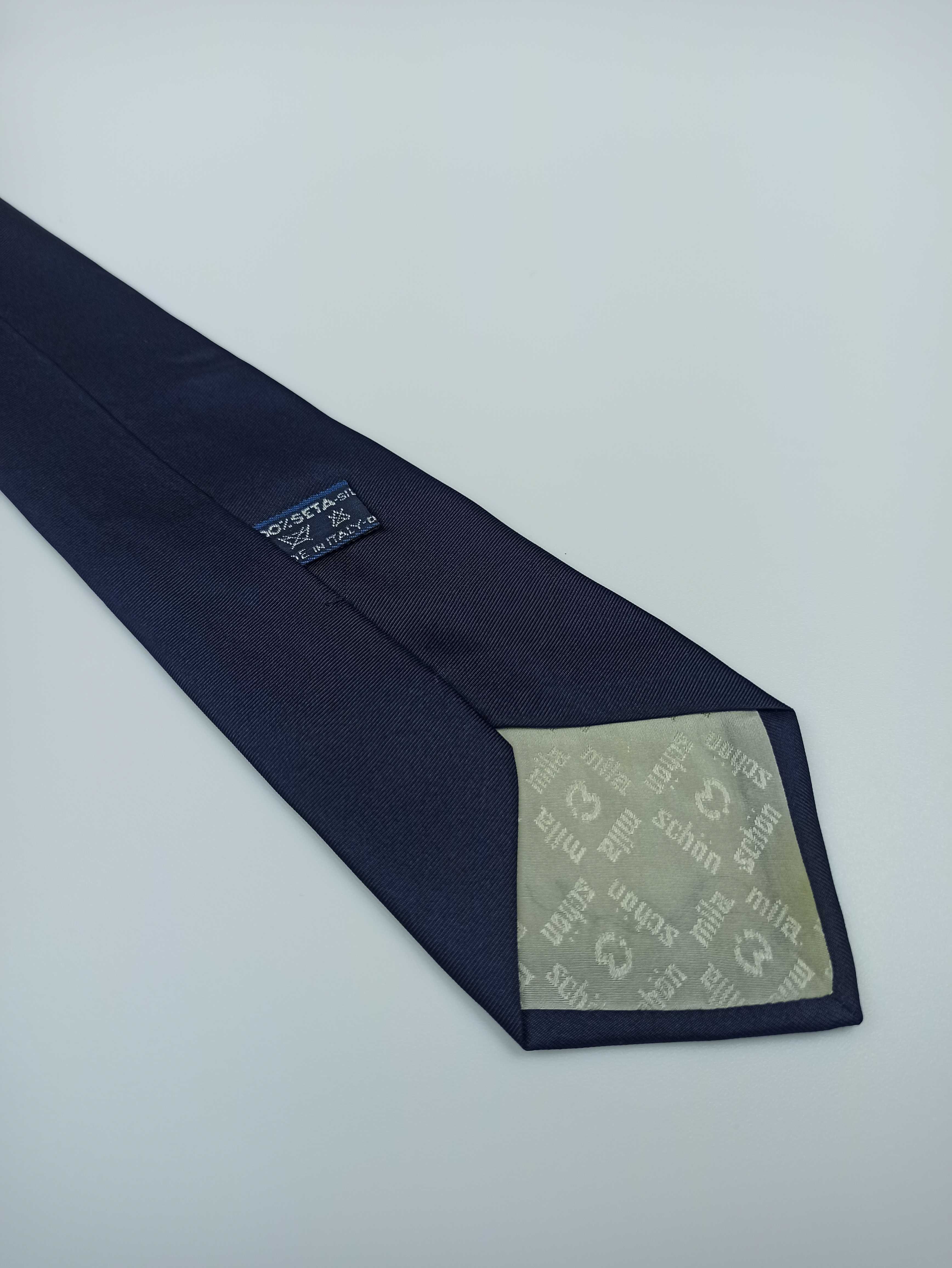 Mila Schon niebieski jedwabny krawat w paski vintage retro fa36