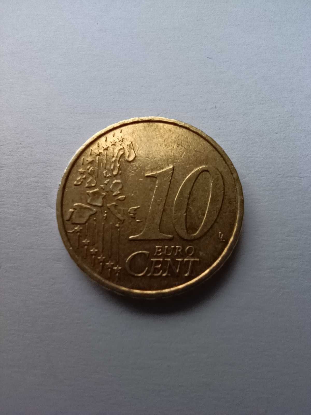 Moeda 10 cêntimos Itália 2002 com erros cunhagem