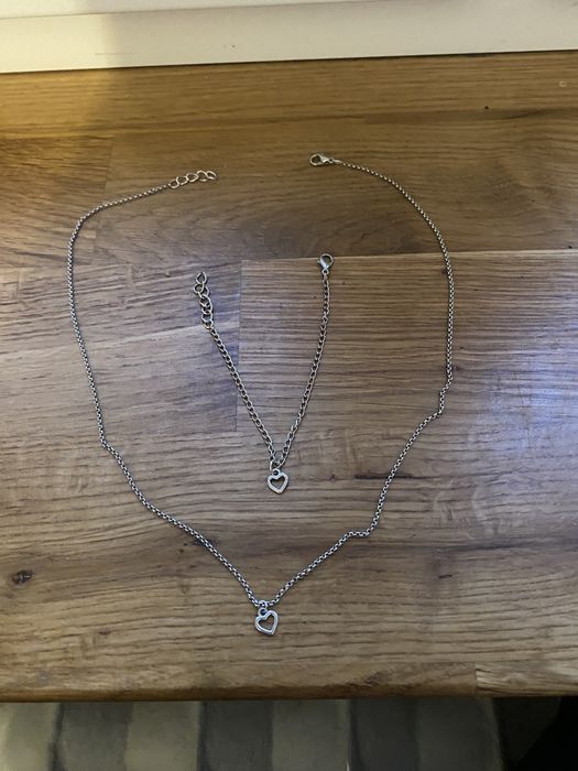 Srebrny naszyjnik i bransoletka serduszka