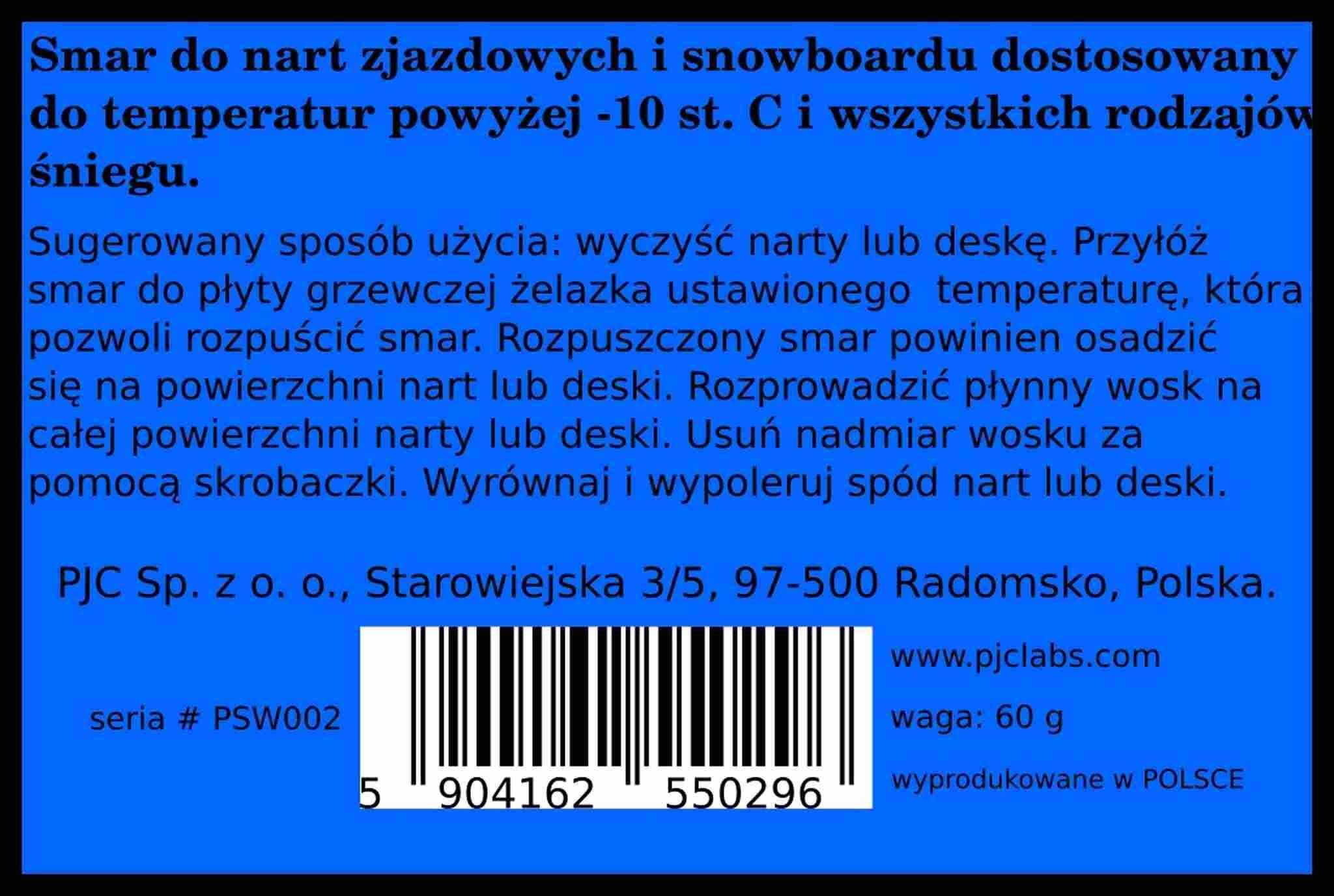 Smar do nart na twardy śnieg - temp. -10 st.C i powyżej - niebieski