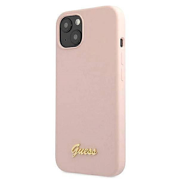 Etui Guess Silicone Script Gold Logo MagSafe na iPhone 13 - jasnoróżow