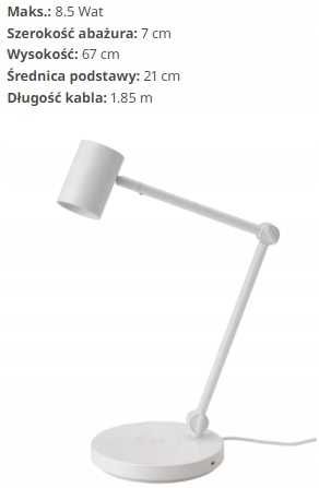 IKEA NYMANE Lampka biurkowa z ładowarka INDUKCYJNA port USB BIAŁY