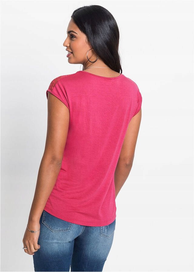 B.P.C bluzka t-shirt z koronką różowa r.32/34
