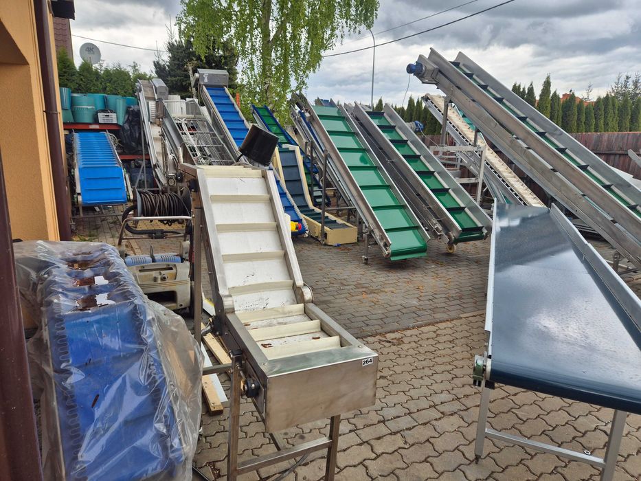 Przenośnik taśmowy  skosny łukowy zabieraki transporter stól  podajnik
