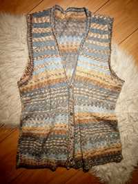 Kamizelka vintage sweterkowa na guziki bezrękawnik XL