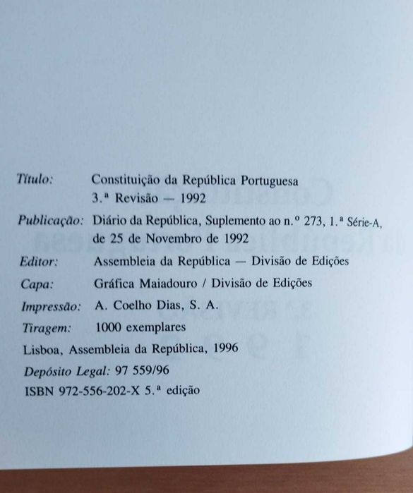 Constituição da República Portuguesa 3ª Revisão 1992