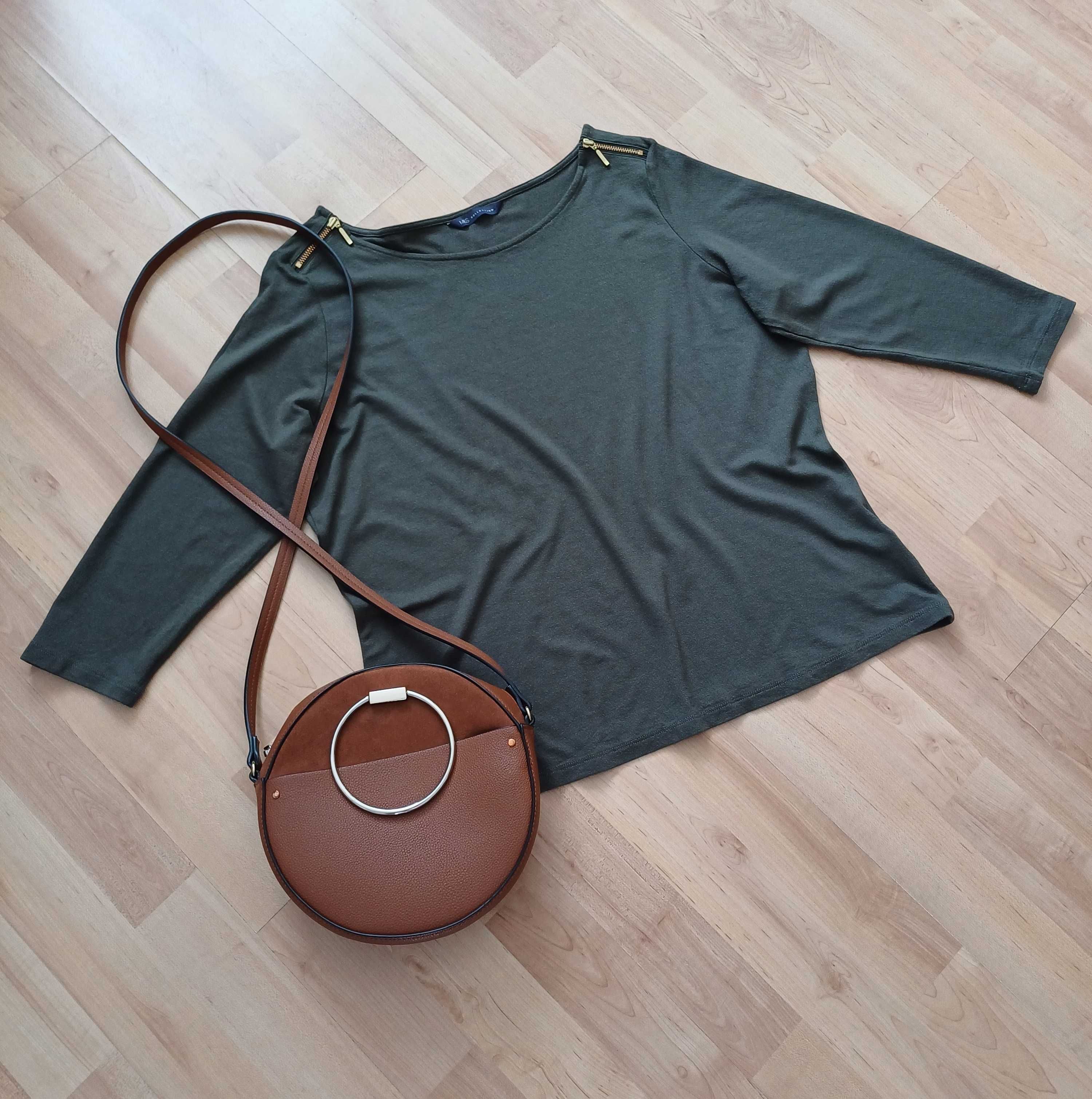 Bluzka damska zielona khaki Marks and Spencer 44/XXL wiskoza elastan