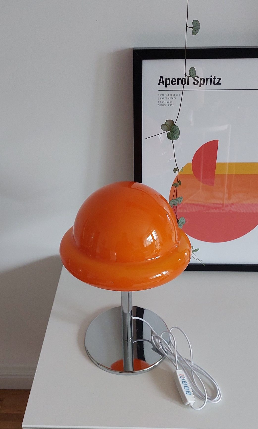 Piękna lampa szklana grzybek bauhaus pomarańczowa skandynawska USB