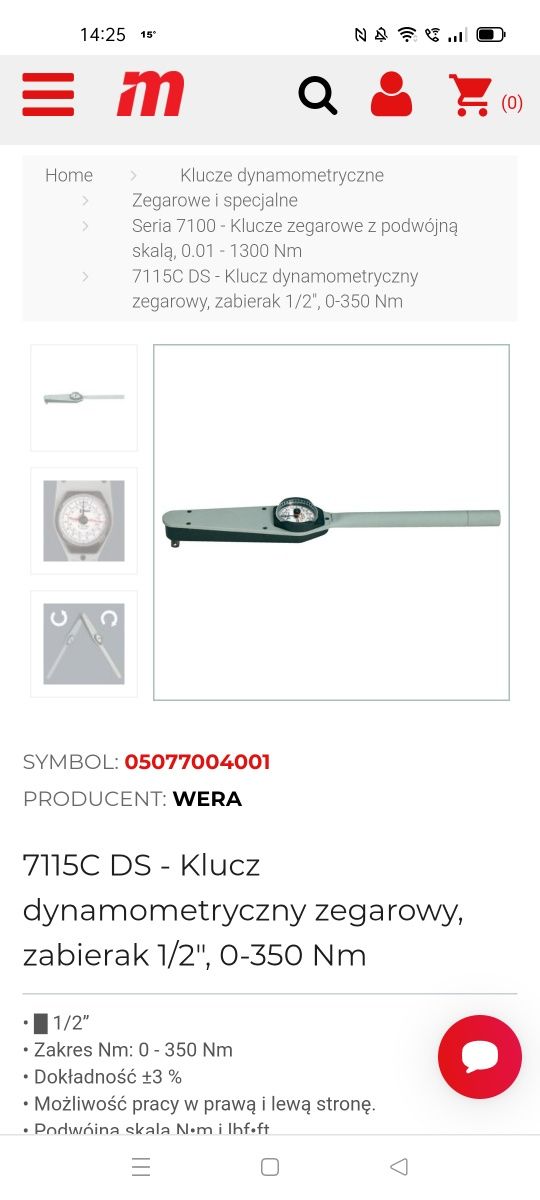 WERA 0-350 zegarowy klucz dynamometryczny