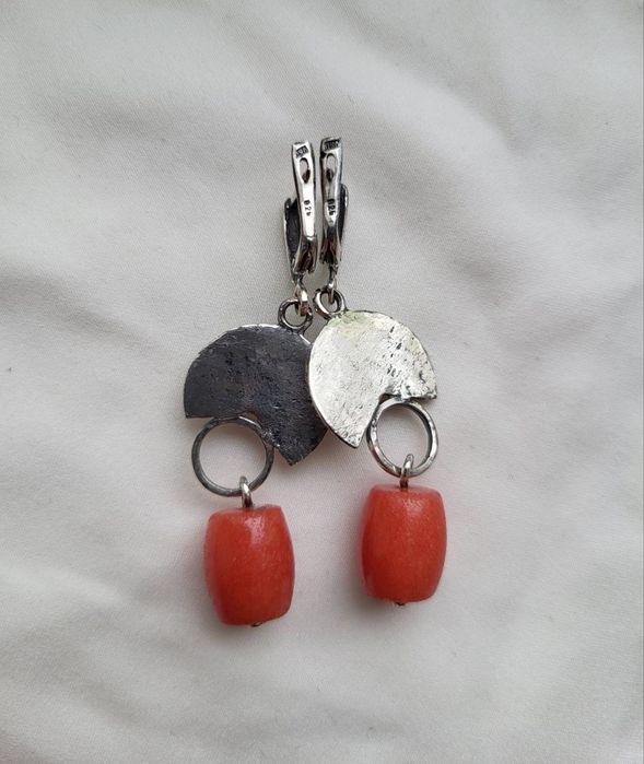 Серьги новые натуральный жемчуг коралл серебро 925 пробы